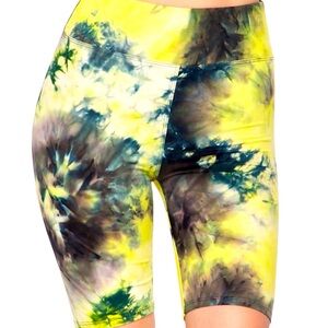 NEW MIX TIE DYE BIKE SHORTS WOMEN COLOR YELLOW SIZE L/XL